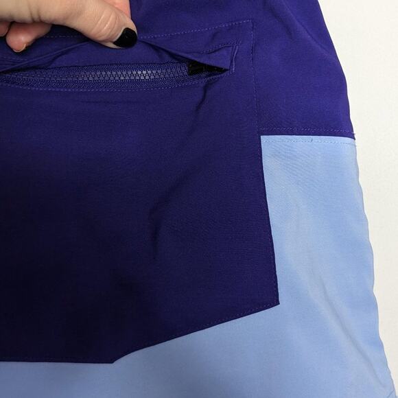 Athleta Blue Oahu Colorblock Shorts Drawstring Waist Back Zip Pocket Size 8 - Picture 9 of 9